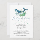 Onder het Zee Baby shower Waterverf Whale Floral Kaart (Voorkant)
