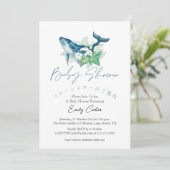 Onder het Zee Baby shower Waterverf Whale Floral Kaart (Staand voorkant)