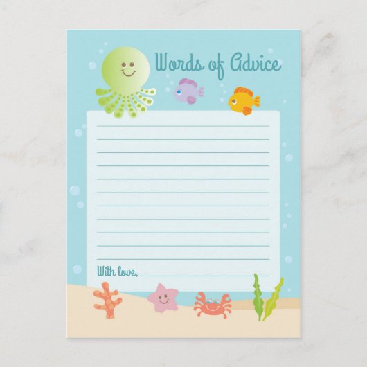Onder het Zee Baby shower Woorden van Advies Kaart (Voorkant)