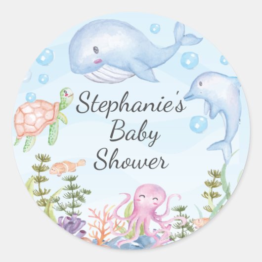 Onder het Zee Baby shower wordt een positieve stic Ronde Sticker (Voorkant)