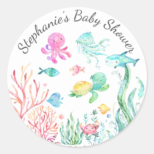 Onder het Zee Baby shower wordt een positieve stic Ronde Sticker (Voorkant)