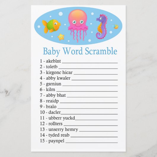 Onder het zee Baby word scramble game (Voorkant)