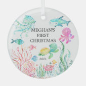 Onder het Zee Baby's Eerste Kerstmis Glas Ornament (Voorkant)