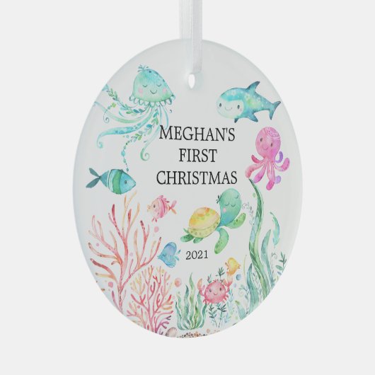 Onder het Zee Baby's Eerste Kerstmis Glas Ornament (Voorkant Rechts)