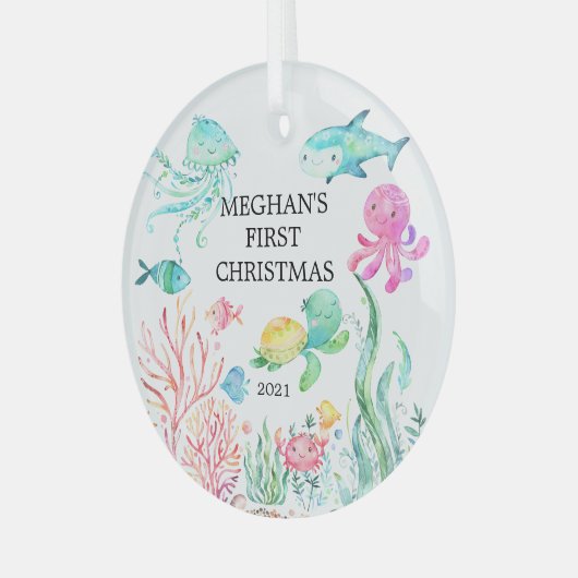 Onder het Zee Baby's Eerste Kerstmis Glas Ornament (Voorkant links)