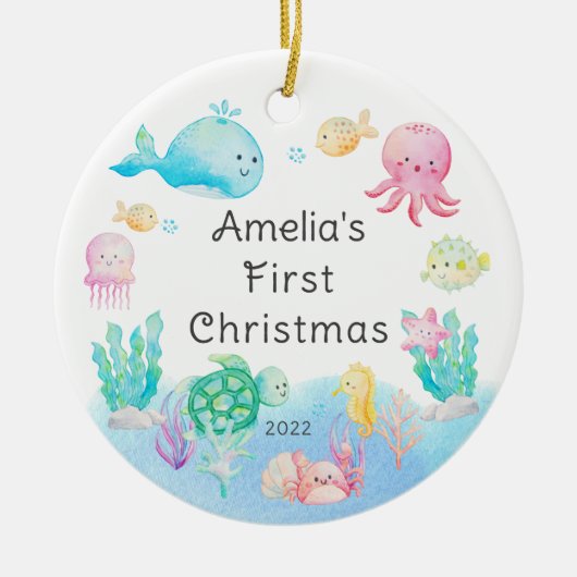 Onder het Zee Baby's Eerste Kerstmis Keramisch Ornament (Voorkant)