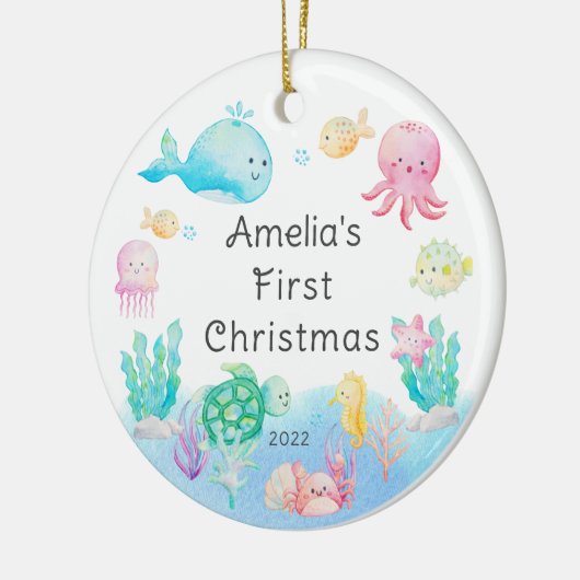 Onder het Zee Baby's Eerste Kerstmis Keramisch Ornament (Links)