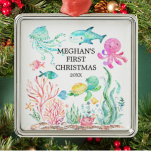 Onder het Zee Baby's eerste kerstversiering Metalen Ornament