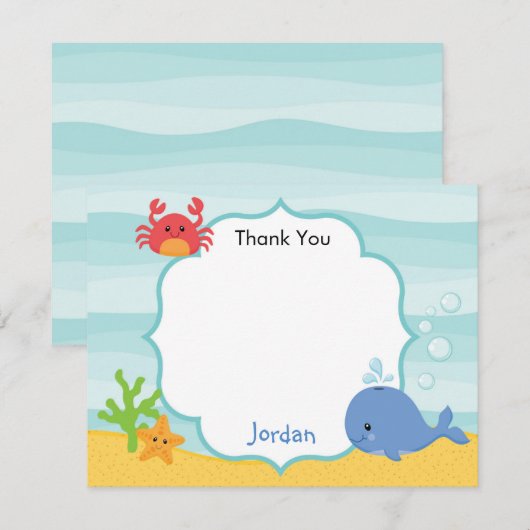 Onder het Zee bedankpas (jongens) Bedankkaart (Voorkant / Achterkant)
