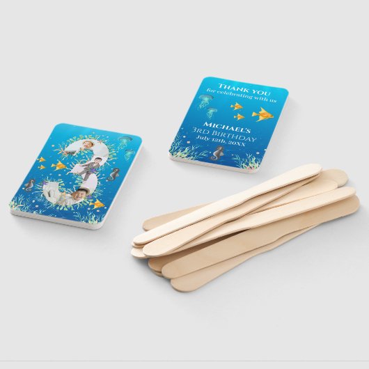 Onder het Zee Big 3rd Birthday Photo Collage Handwaaier (Niet-gemonteerd)