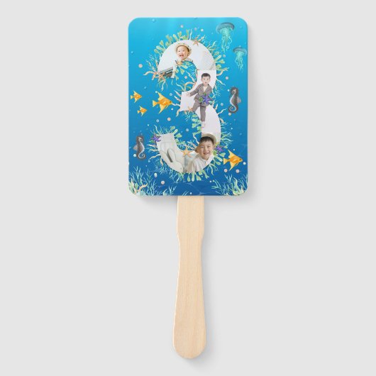 Onder het Zee Big 3rd Birthday Photo Collage Handwaaier (Voorkant)