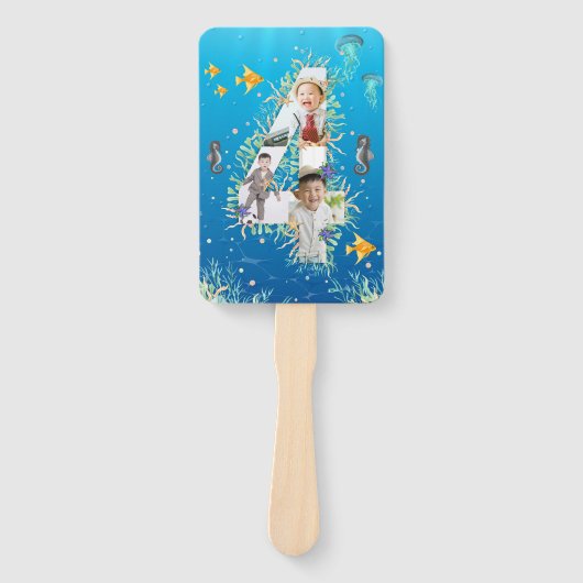 Onder het Zee Big 4th Birthday Photo Collage Handwaaier (Voorkant)