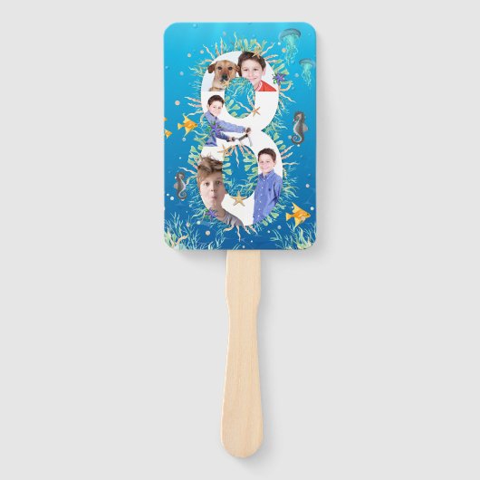 Onder het Zee Big 8th Birthday Photo Collage Handwaaier (Voorkant)