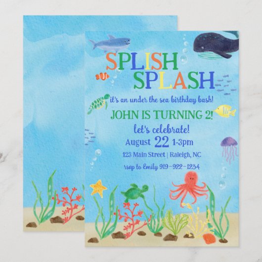Onder het Zee Birthday Bash Party Invitation Kaart (Voorkant / Achterkant)