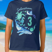 Onder het Zee Birthday Boy Waterverf Ocean Animal T-shirt