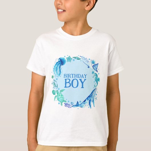 Onder het Zee Birthday Boy Waterverf Whale T-shirt (Voorkant)