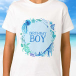 Onder het Zee Birthday Boy Waterverf Whale T-shirt<br><div class="desc">Een ontwerp voor een onder het zee viering voor uw verjaardagsjongen met handgeschilderde waterverf zee wezens zoals,  walvissen,  zeeen paarden,  stekelrog,  kwallen,  krabben,  zeeen schildpadden en meer! Pas het aan voor uw feest! Bekijk het hele bijpassende party collectie.</div>