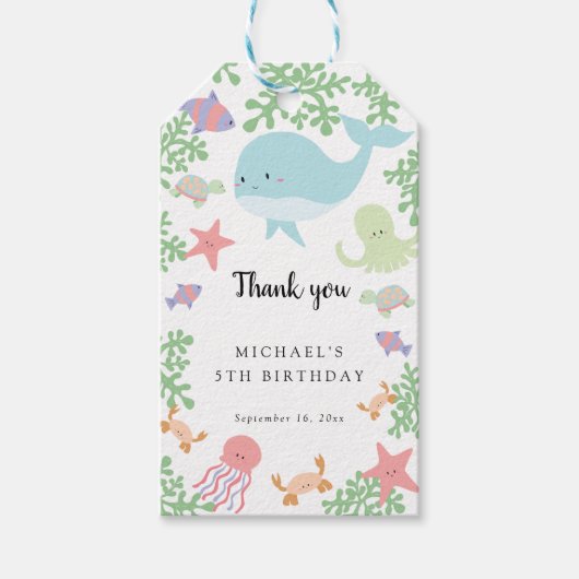 Onder het Zee 'Birthday Cute Pastel' Dank u wel Cadeaulabel (Voorkant)