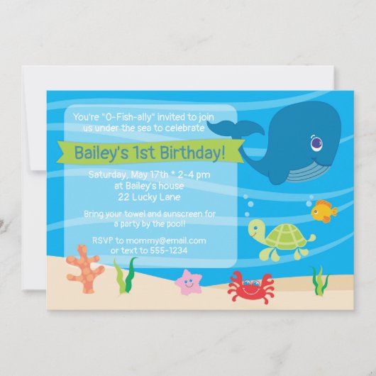 Onder het Zee Birthday Invitation Whale Kaart (Voorkant)