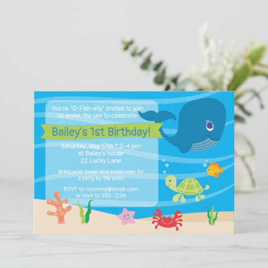 Onder het Zee Birthday Invitation Whale Kaart (Staand voorkant)