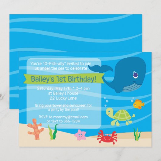 Onder het Zee Birthday Invitation Whale Kaart (Voorkant / Achterkant)