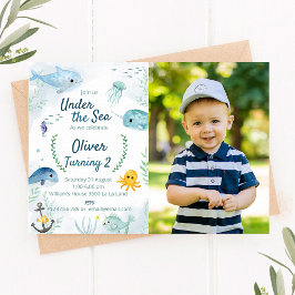Onder het Zee Birthday Invitation with Photo Kaart