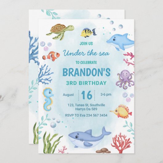 Onder het Zee Birthday Kaart (Voorkant / Achterkant)