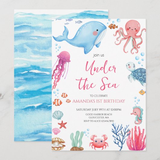 Onder het Zee Birthday Kaart (Voorkant / Achterkant)