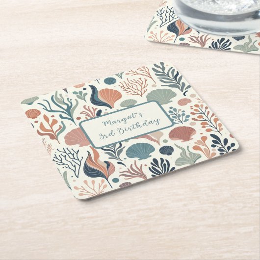 Onder het Zee Birthday, Ocean Whispers Custom Kartonnen Onderzetters (Schuin)