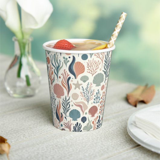 Onder het Zee Birthday, Ocean Whispers Pattern Papieren Bekers (Insitu)