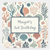 Onder het Zee Birthday, Ocean Whispers Pattern Vierkante Sticker (Voorkant)