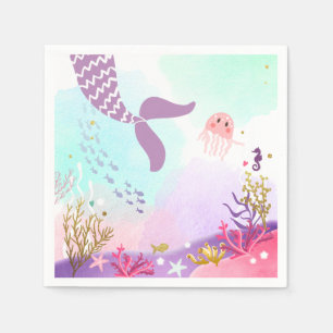 Onder het Zee "Birthday Paper Napkin Mermaid Pink" Servet