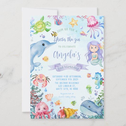 Onder het Zee Birthday Party Kaart (Voorkant)
