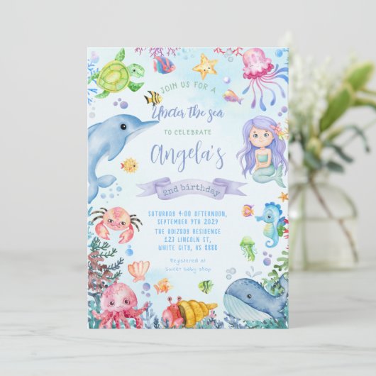 Onder het Zee Birthday Party Kaart (Staand voorkant)