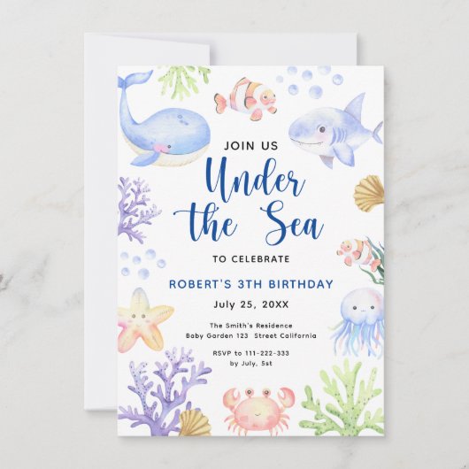 Onder het Zee Birthday Party Kaart (Voorkant)