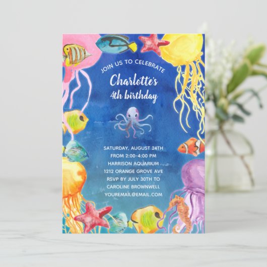 Onder het Zee Birthday Party Kaart (Staand voorkant)