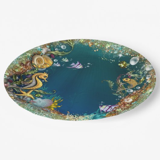 Onder het Zee Birthday Party Papieren Bordje (Gekanteld)