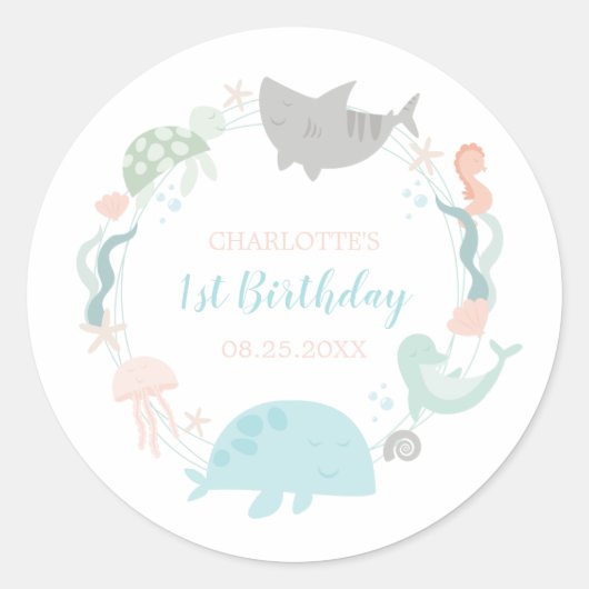 Onder het Zee Birthday Ronde Sticker (Voorkant)