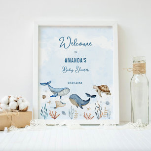 Onder het Zee Blauw Baby shower Welkom Poster