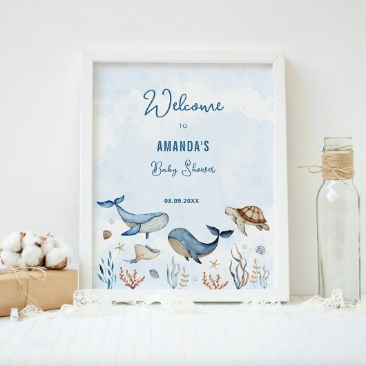 Onder het Zee Blauw Baby shower Welkom Poster