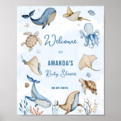 Onder het Zee Blauw Baby shower Welkom Poster (Voorkant)