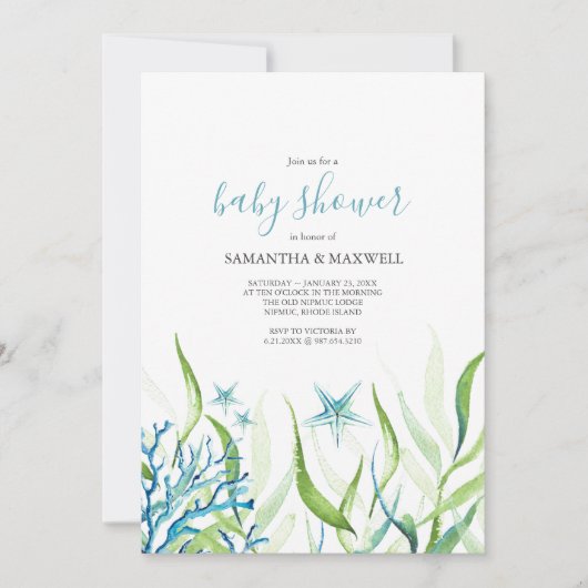 Onder het Zee Blauw en Groen Baby shower Kaart (Voorkant)