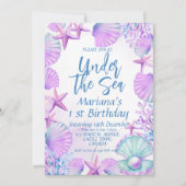 Onder het Zee Blauw Paarse Meisje 1e Verjaardagsfe Kaart (Voorkant)