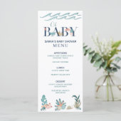Onder het Zee Blauwe Waterverf Oh Baby shower Menu (Staand voorkant)