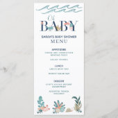 Onder het Zee Blauwe Waterverf Oh Baby shower Menu (Voorkant)