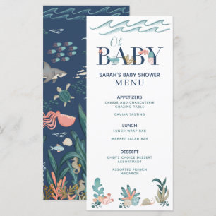 Onder het Zee Blauwe Waterverf Oh Baby shower Menu