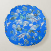 Onder het Zee Blauwe Waterverf op blauw | Rond Kussen (Voorkant)