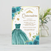 Onder het Zee Blauwgroen Jurk Zeemeermin Gold Quin Kaart (Staand voorkant)