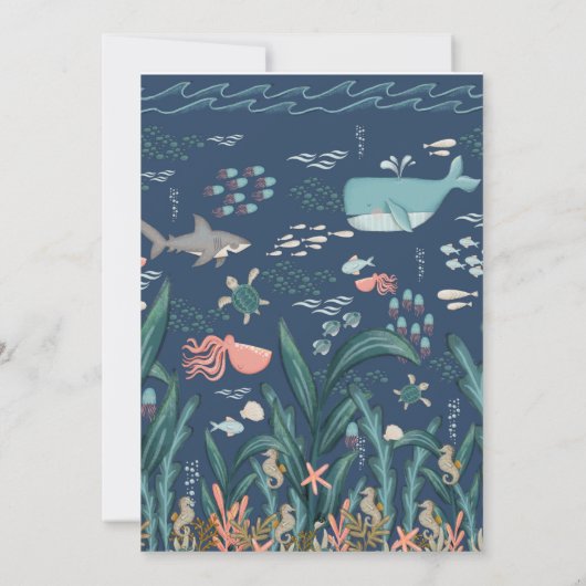 Onder het Zee Blauwgroen Waterverf Oh Baby shower Kaart (Achterkant)