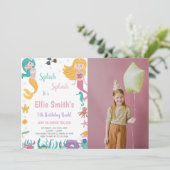 Onder het Zee Blond Zeemeermin Verjaardagsuitnodig Kaart (Staand voorkant)